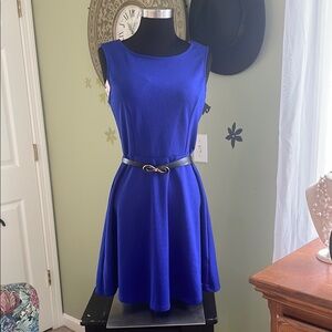 City Triangles Blue Peplum Fit and Flare Mini Dress Size 7, zip back, belted.